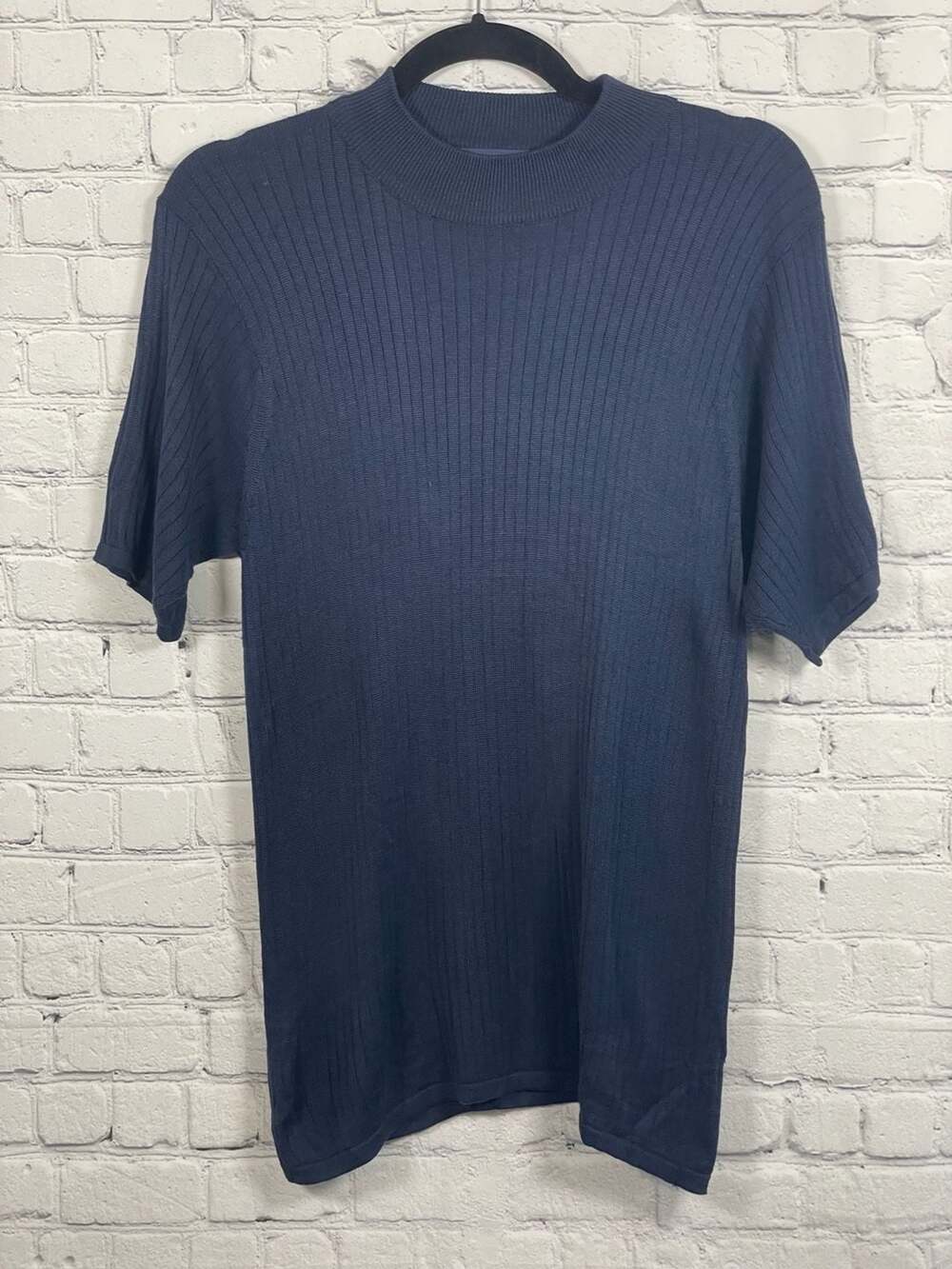 Women’s Herman Geist 100% Silk Ribbed Mock Neck Short Sleeve Top Size L